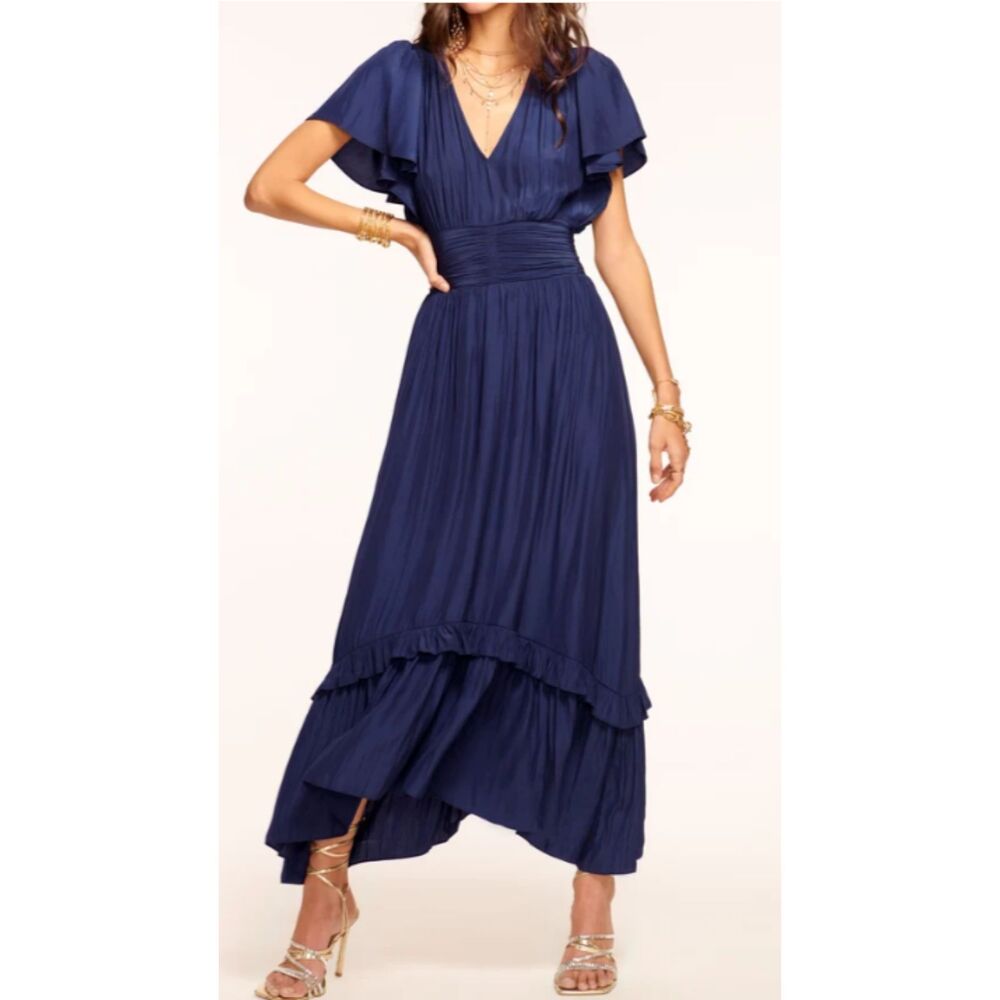 Ramy Brook Women's Adiel Flutter Sleeve Fit Flare Maxi Dress XXS Blue NWT 595